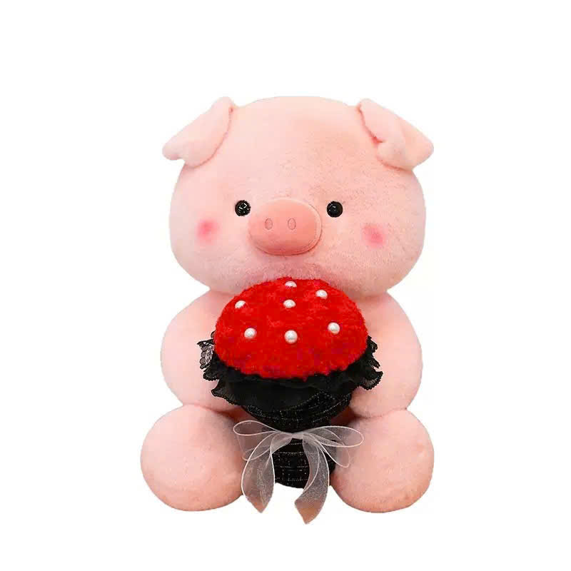 Gấu Bông Lợn Hồng Ôm Bó Hoa Hồng Đỏ
